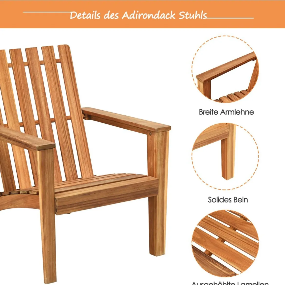 Adirondack Stuhl Adirondack Chair aus Akazienholz Gartensessel bis 160 kg Weiß/Grau/Natur