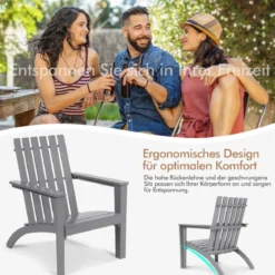 Adirondack Stuhl Adirondack Chair aus Akazienholz Gartensessel bis 160 kg Weiß/Grau/Natur