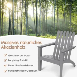 Adirondack Stuhl Adirondack Chair aus Akazienholz Gartensessel bis 160 kg Weiß/Grau/Natur
