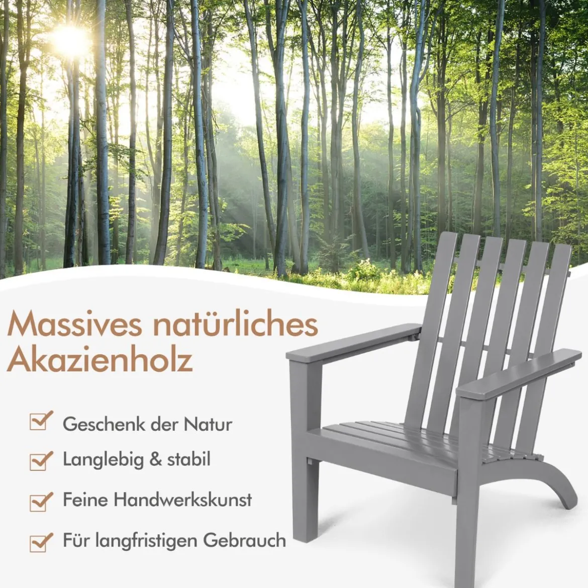 Adirondack Stuhl Adirondack Chair aus Akazienholz Gartensessel bis 160 kg Weiß/Grau/Natur