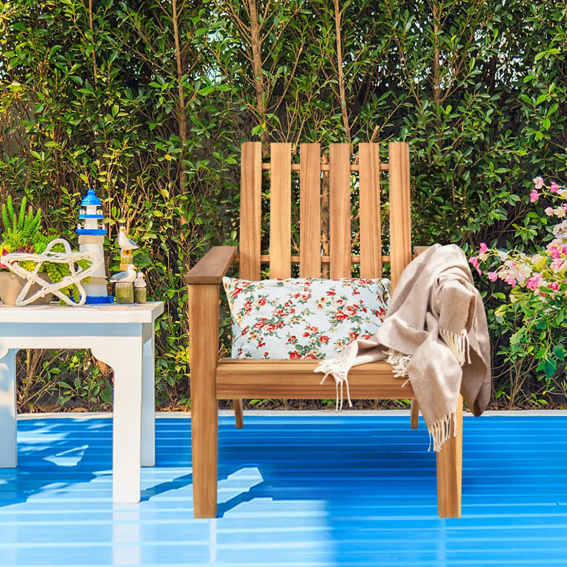 Adirondack Stuhl Adirondack Chair aus Akazienholz Gartensessel bis 160 kg Weiß/Grau/Natur