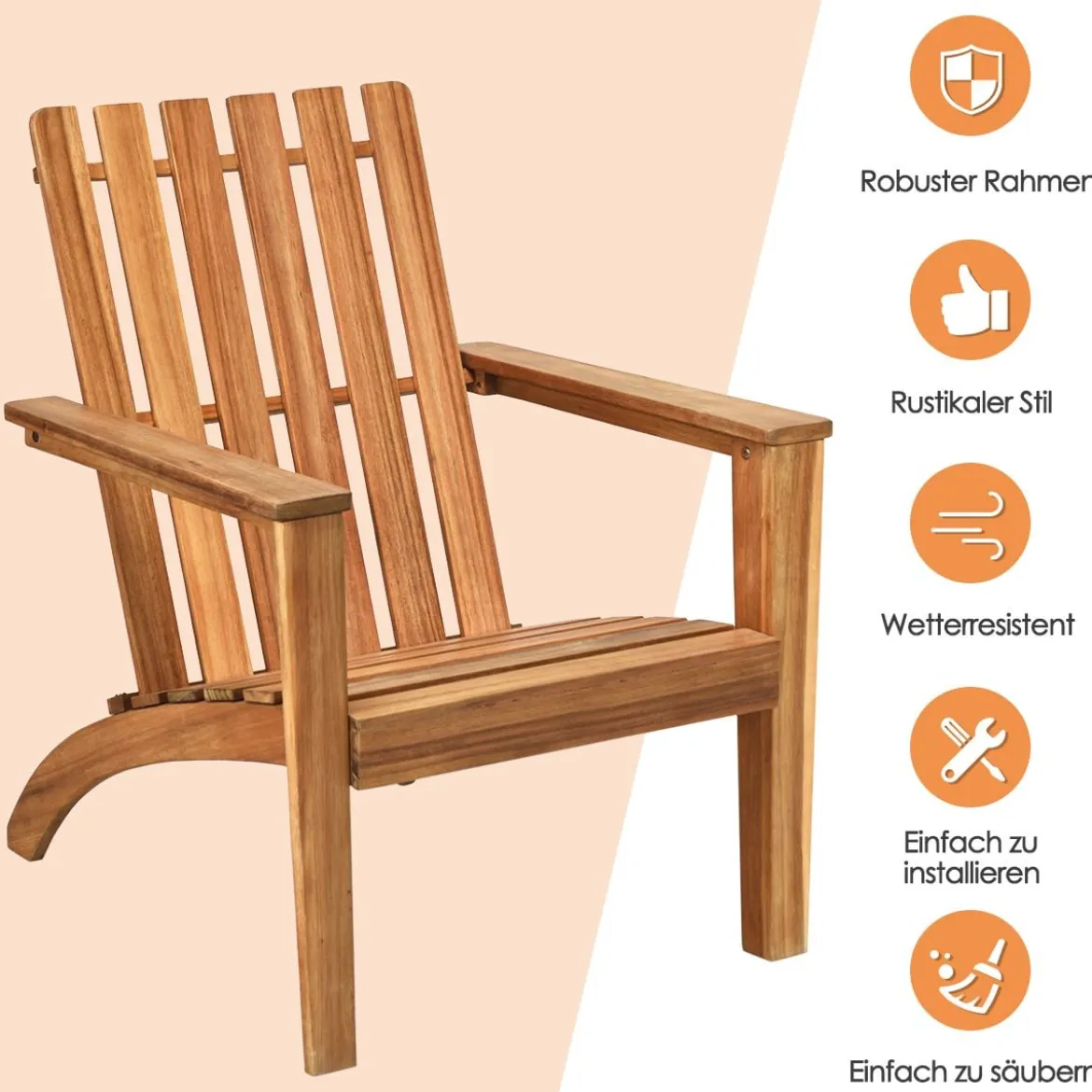 Adirondack Stuhl Adirondack Chair aus Akazienholz Gartensessel bis 160 kg Weiß/Grau/Natur