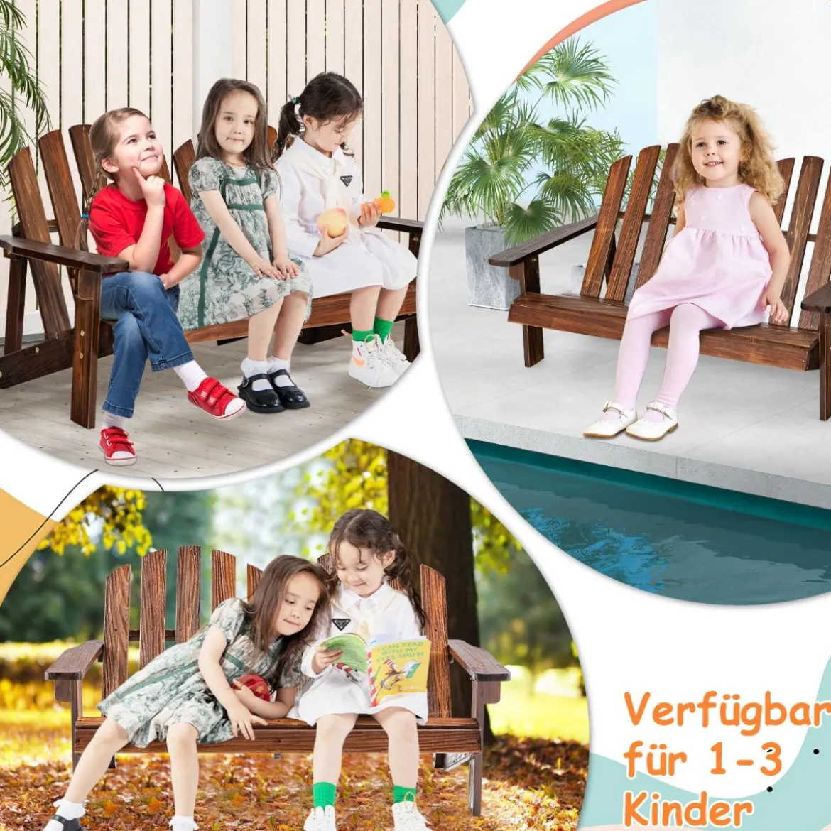 Adirondack-Stuhl für Kinder 2-Sitzer Adirondack Chair aus Holz Braun 99 x 51 x 56,5 cm