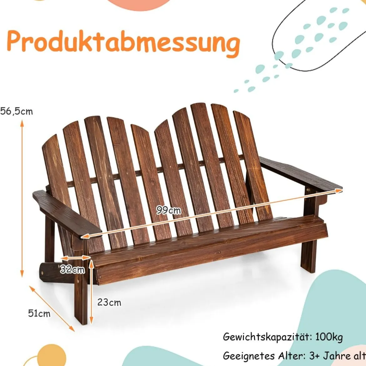 Adirondack-Stuhl für Kinder 2-Sitzer Adirondack Chair aus Holz Braun 99 x 51 x 56,5 cm