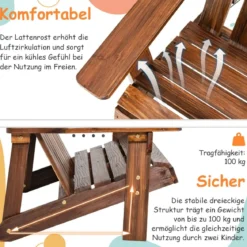 Adirondack-Stuhl für Kinder 2-Sitzer Adirondack Chair aus Holz Braun 99 x 51 x 56,5 cm