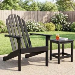 Adirondack Stuhl Gartenstuhl aus Akazienholz mit geneigtem Sitz & hoher Rückenlehne Schwarz