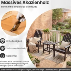 Adirondack Stuhl Gartenstuhl aus Akazienholz mit geneigtem Sitz & hoher Rückenlehne Schwarz