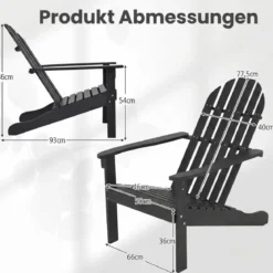 Adirondack Stuhl Gartenstuhl aus Akazienholz mit geneigtem Sitz & hoher Rückenlehne Schwarz
