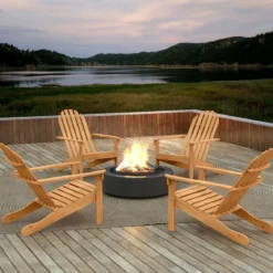 Adirondack Stuhl Gartenstuhl aus Akazienholz mit geneigtem Sitz & hoher Rückenlehne Natur