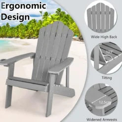 Adirondack Stuhl mit Hochlehner & verstellbarem Getränkehalter Gartenstuhl Balkonstuhl Grau