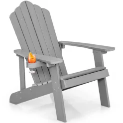 Adirondack Stuhl mit Hochlehner & verstellbarem Getränkehalter Gartenstuhl Balkonstuhl Grau