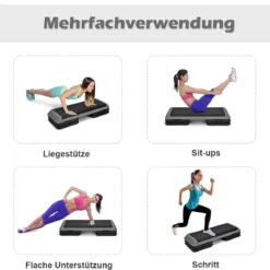 Aerobic Steppbrett Fitness Stepper Stepbench höhenverstellbar Stepper Board Grau