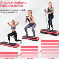 Aerobic Stepper Höhenverstellbar Fitness Stepper mit 4 Stützblöcken Strukturierter Oberfläche Rot