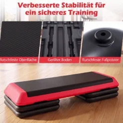 Aerobic Stepper Höhenverstellbar Fitness Stepper mit 4 Stützblöcken Strukturierter Oberfläche Rot