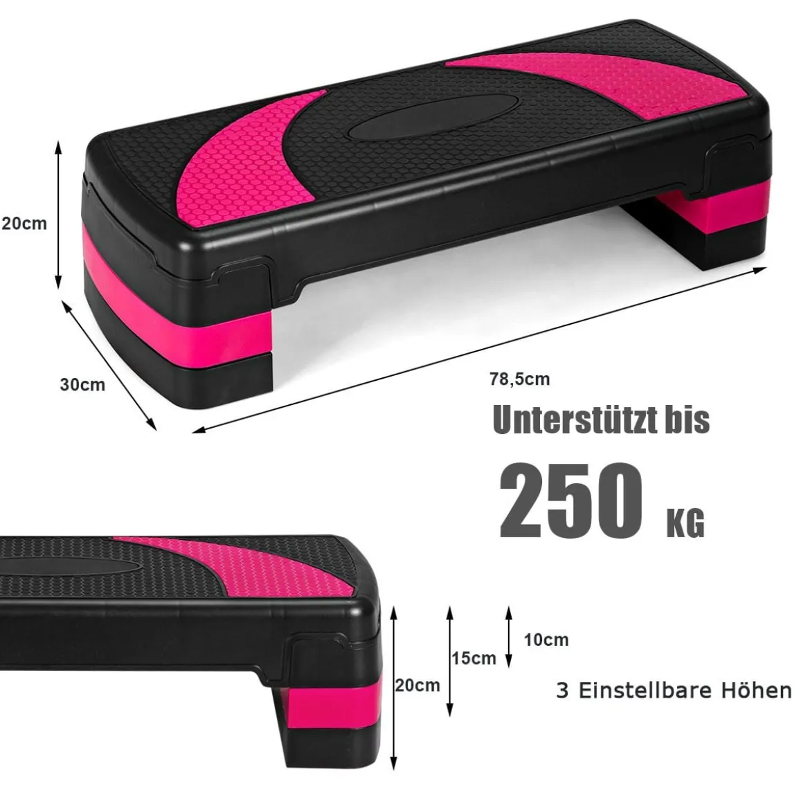 Aerobic Stepper Höhenverstellbarer Steppbr mit 3 Stufen Stepper 250kg belastbar