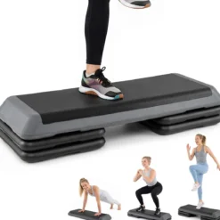 Aerobic Stepper Höhenverstellbar Fitness Stepper mit 4 Stützblöcken Strukturierter Oberfläche Grau