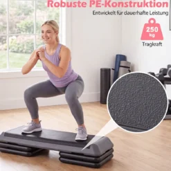 Aerobic Stepper Höhenverstellbar Fitness Stepper mit 4 Stützblöcken Strukturierter Oberfläche Grau
