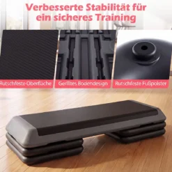 Aerobic Stepper Höhenverstellbar Fitness Stepper mit 4 Stützblöcken Strukturierter Oberfläche Grau
