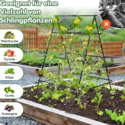 A-förmige Gurke Rankhilfe mit Gartennetz & Pflanzenclips Metall Pflanzenhalter Rankgitter