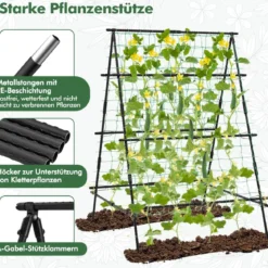 A-förmige Gurke Rankhilfe mit Gartennetz & Pflanzenclips Metall Pflanzenhalter Rankgitter