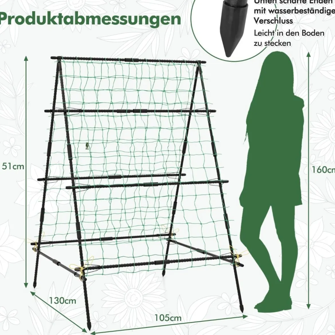 A-förmige Gurke Rankhilfe mit Gartennetz & Pflanzenclips Metall Pflanzenhalter Rankgitter