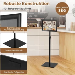 A4 Infoständer 2er-Pack stehender präsentationsständer mit beschwertem Sockel Robuster Metallrahmen Schwarz