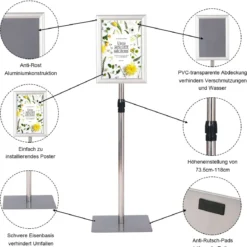 A4 Infoständer 2er-Pack stehender präsentationsständer mit beschwertem Sockel Robuster Metallrahmen Silber