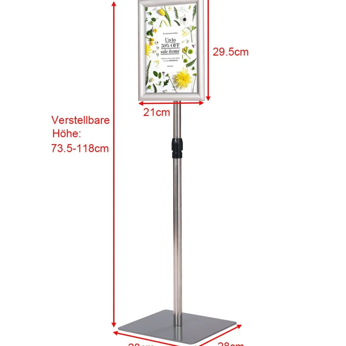 A4 Infoständer 2er-Pack stehender präsentationsständer mit beschwertem Sockel Robuster Metallrahmen Silber