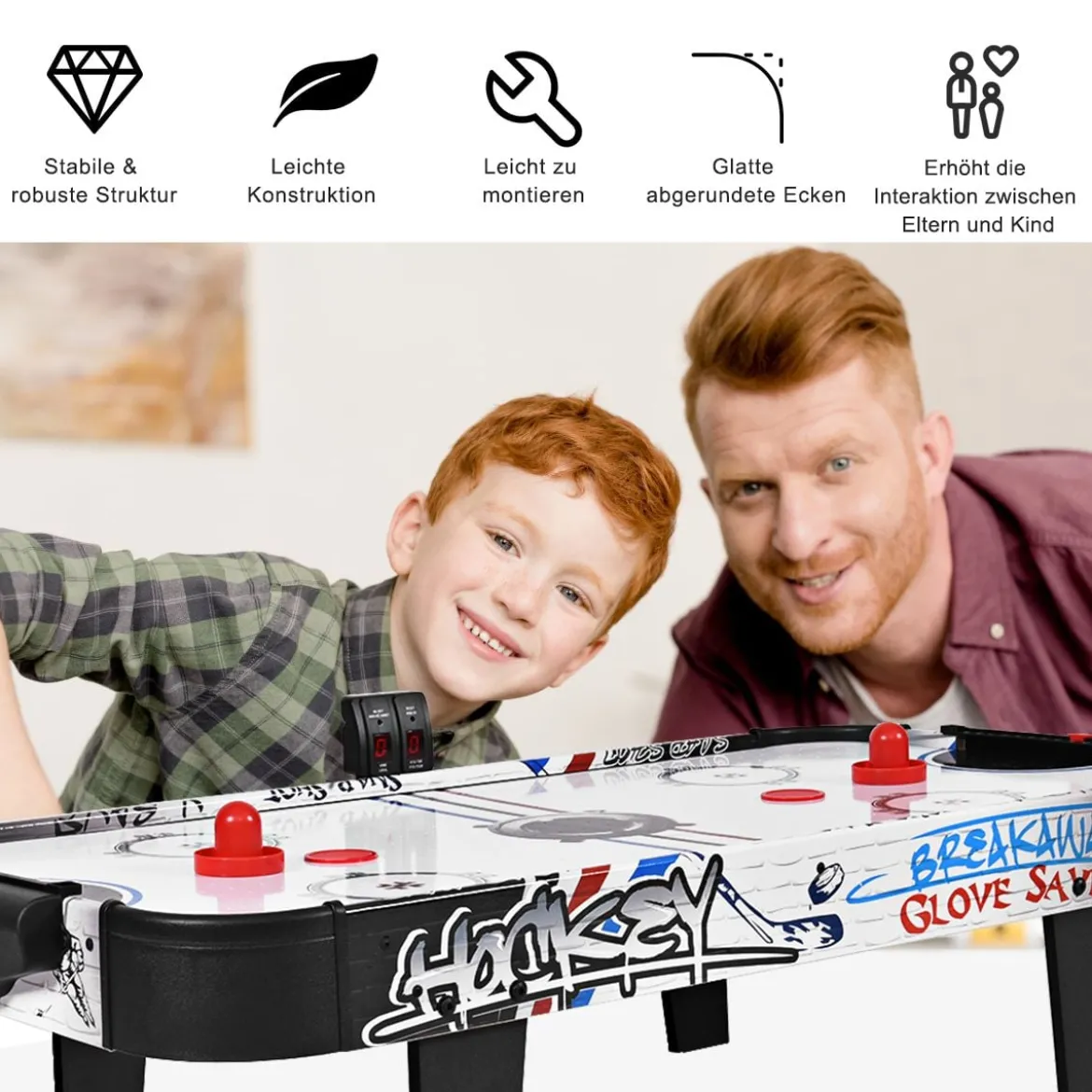 Air-Hockey-Set 42 Zoll Mini-Tisch für Air Hockey mit Elektronischem LED-Punktezähler