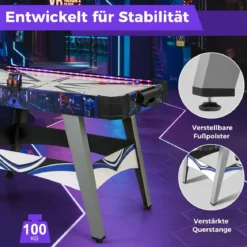 Airhockey-Tisch angetriebener Hockey Tisch mit 2 Schiebern & Pucks verstellbare Fußpolster Blau