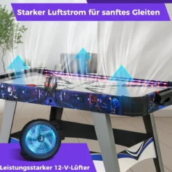 Airhockey-Tisch angetriebener Hockey Tisch mit 2 Schiebern & Pucks verstellbare Fußpolster Blau