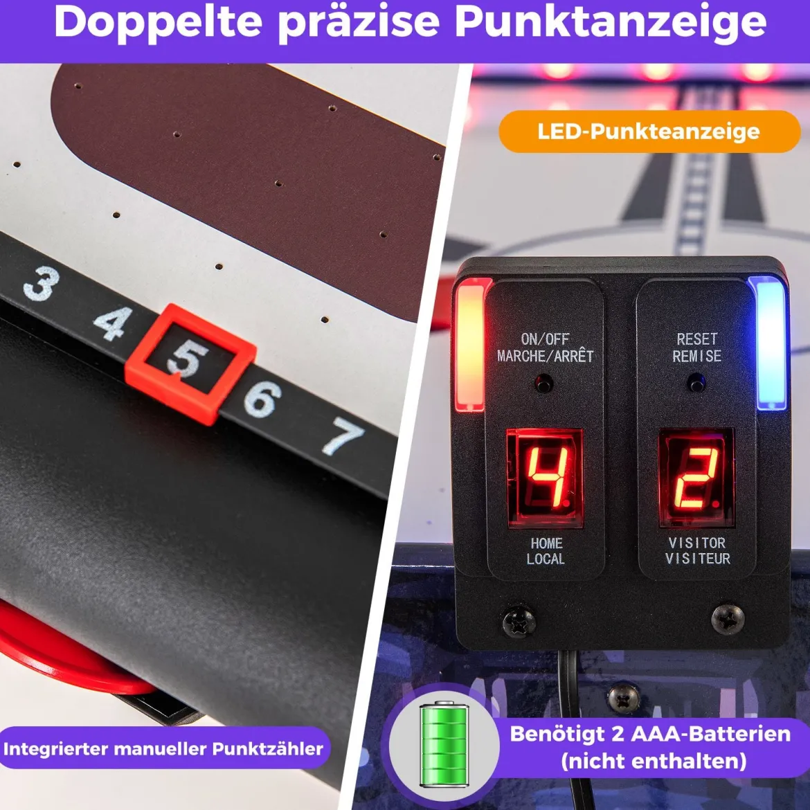Airhockey-Tisch angetriebener Hockey Tisch mit 2 Schiebern & Pucks verstellbare Fußpolster Blau