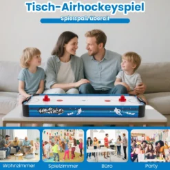 Airhockey Tisch mit 12V Motor & 2 Pucks & 2 Schieber Elektrischer Air Hockey Spieltisch Lufthockey