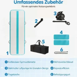 Airtrack Matte Aufblasbare Gymnastikmatte Tragbare Tumbling Matte mit Elektrischer Luftpumpe Grün + Grau