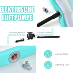 Air Track mit elektrischer Pumpe aufblasbare Turnmatte 300 x 100 x 10 cm Grün