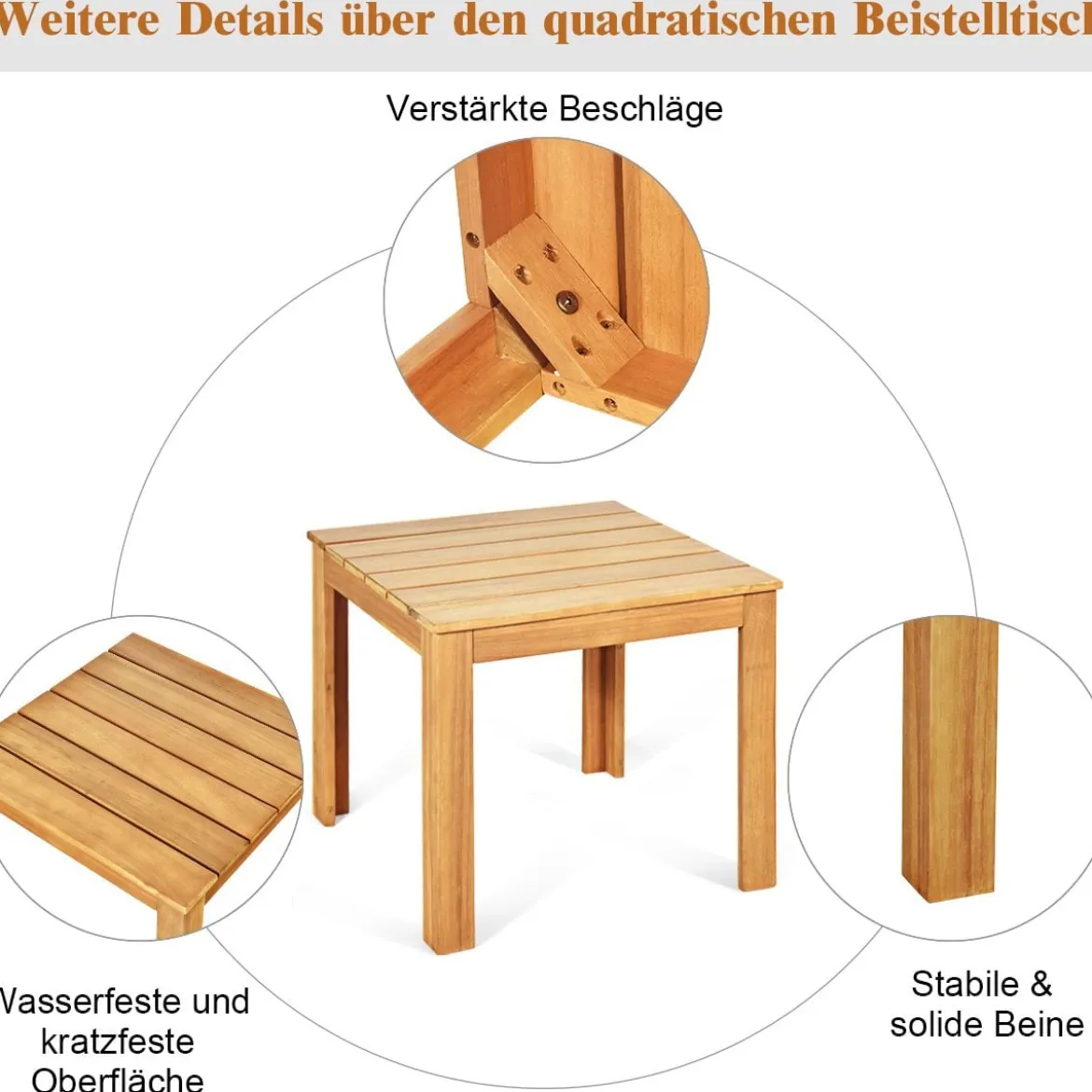 Akazienholz Beistelltisch mit Ölbehandelter Oberfläche Quadratischer & Robuster Kaffeetisch
