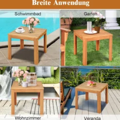 Akazienholz Beistelltisch mit Ölbehandelter Oberfläche Quadratischer & Robuster Kaffeetisch
