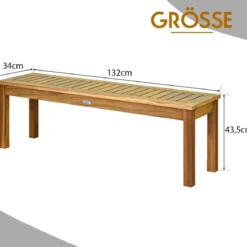 Akazienholz Outdoor-Bank Rustikale Holzbank 132 x 34 x 43,5 cm Teak