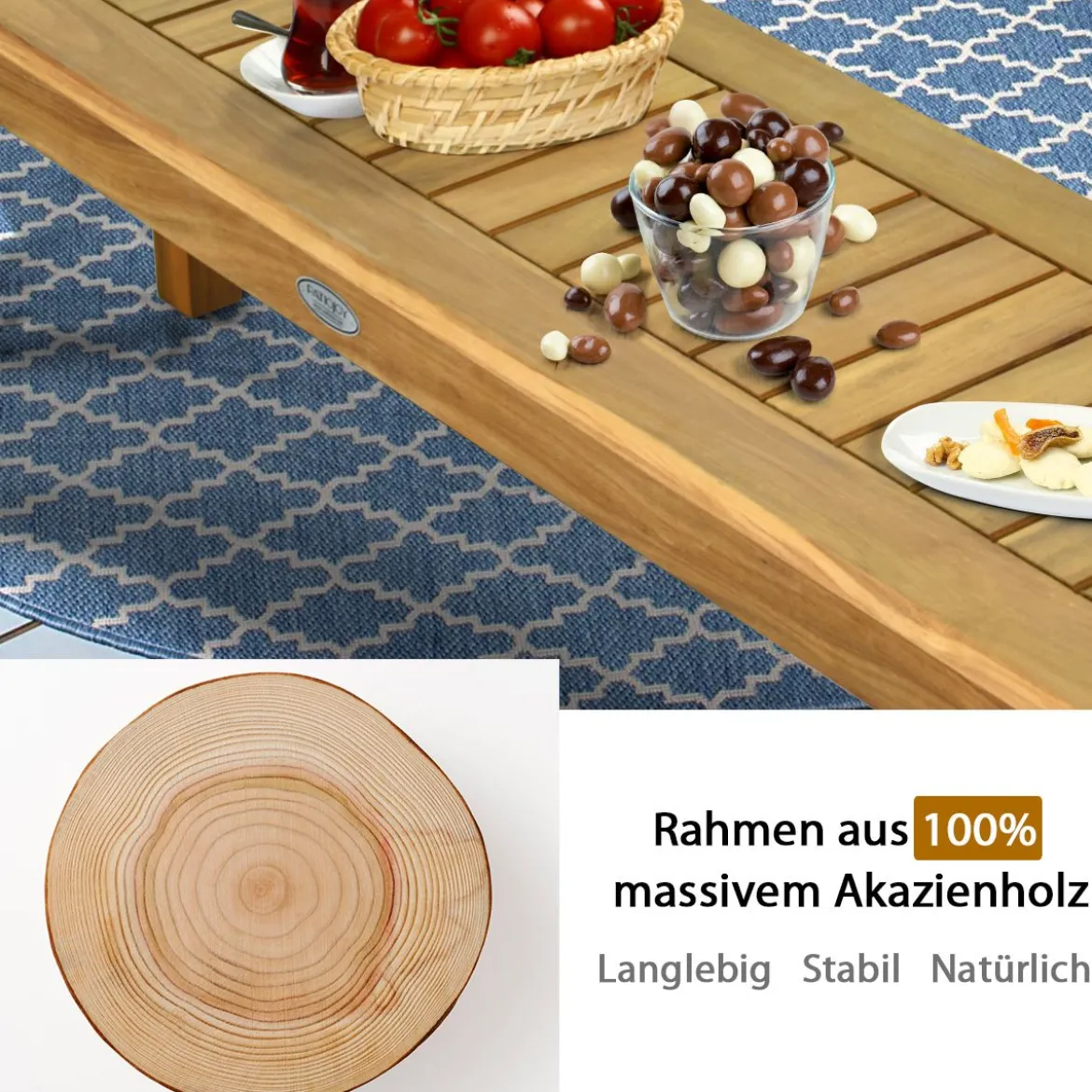 Akazienholz Outdoor-Bank Rustikale Holzbank 132 x 34 x 43,5 cm Teak