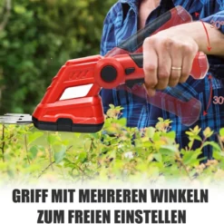 Akku Gras- und Strauchschere Kabellose Grasschere mit 2 Klingen 3,6V 2000mAh 11,5 cm Rot