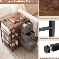 Aktenschrank mit Offenen Ablage & Ladestation & Stoffschubladen & Seitentaschen Beistelltisch