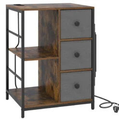 Aktenschrank mit Offenen Ablage & Ladestation & Stoffschubladen & Seitentaschen Beistelltisch