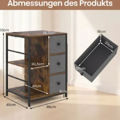 Aktenschrank mit Offenen Ablage & Ladestation & Stoffschubladen & Seitentaschen Beistelltisch