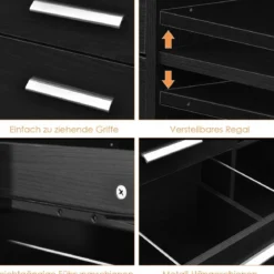 Aktenschrank mit 3 Schubladen Mobiler Büroschrank auf Rädern 81 x 41 x 66 cm Schwarz