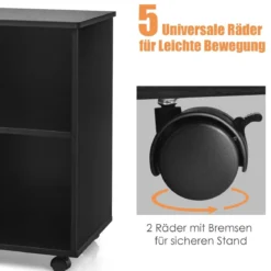 Aktenschrank mit 3 Schubladen Mobiler Büroschrank auf Rädern 81 x 41 x 66 cm Schwarz