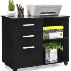 Aktenschrank mit 3 Schubladen Mobiler Büroschrank auf Rädern 81 x 41 x 66 cm Schwarz