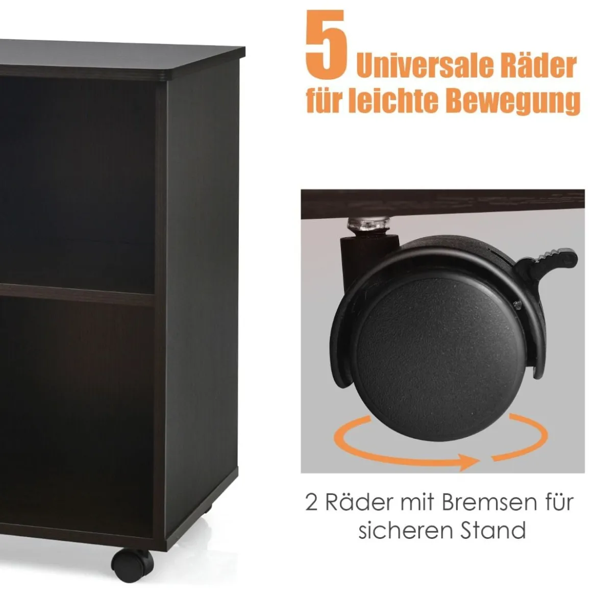 Aktenschrank mit 3 Schubladen Mobiler Büroschrank auf Rädern 81 x 41 x 66 cm Braun
