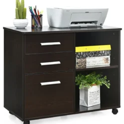 Aktenschrank mit 3 Schubladen Mobiler Büroschrank auf Rädern 81 x 41 x 66 cm Braun