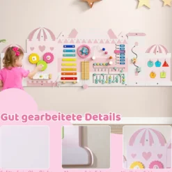Aktivitätswand für Kleinkinder 11-in-1 Montessori Holz-Wandspielzeug für Bildung & frühkindliche Entwicklung Rosa