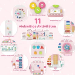 Aktivitätswand für Kleinkinder 11-in-1 Montessori Holz-Wandspielzeug für Bildung & frühkindliche Entwicklung Rosa